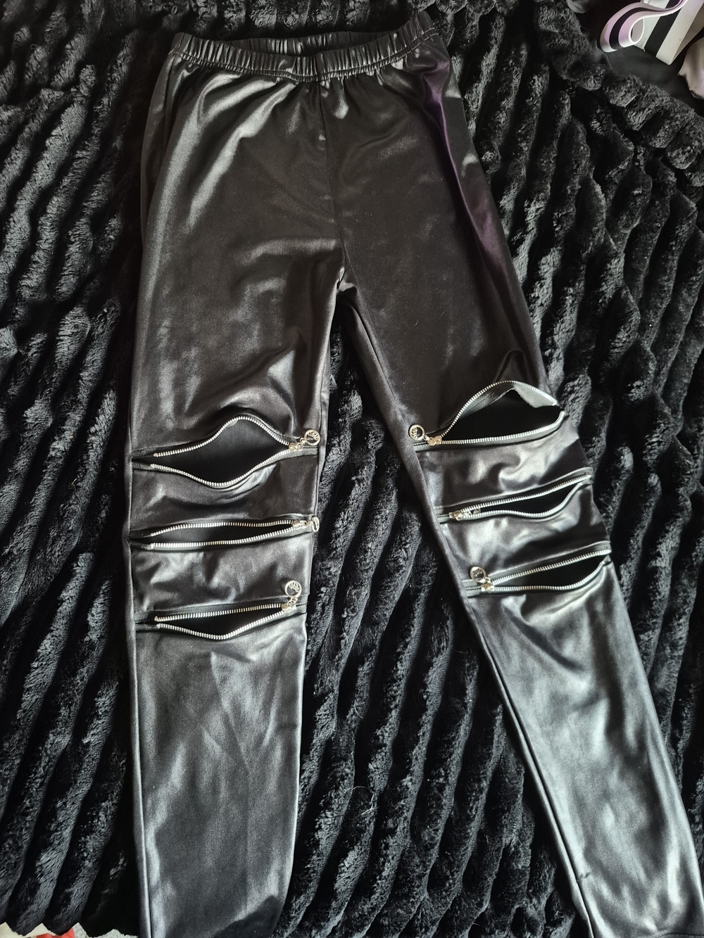 Black Faux Leather Zip-Accent Leggings